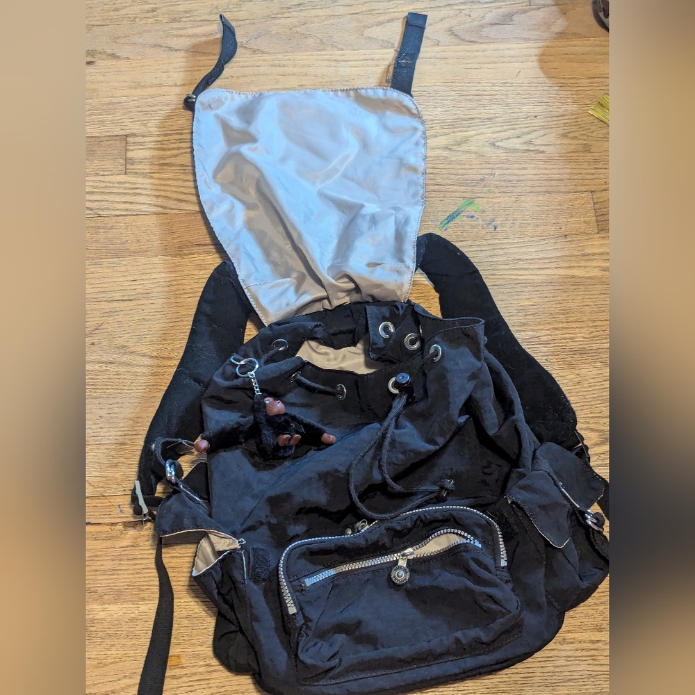 Kipling Black Nylon Medium Backpack Rucksack W/ M… - image 2